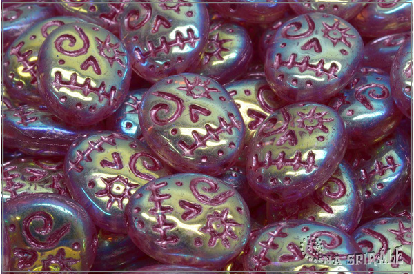 Lebka - Funny Skull bead 16x13 mm, ir, AB full, rov ztr, 2 ks