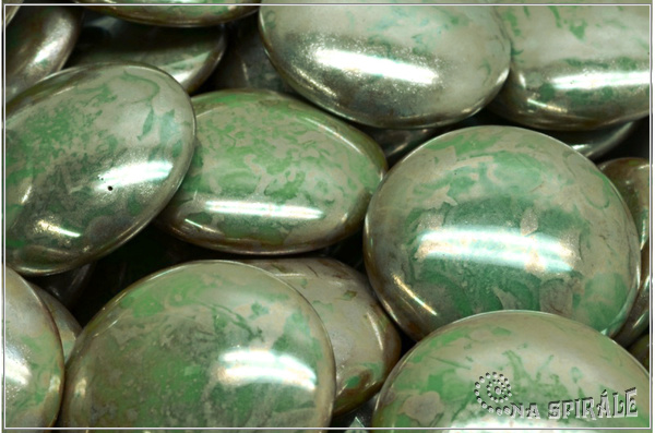 Kaboon kulat 25 mm - Opaque Green Turquoise Picasso, 1 ks