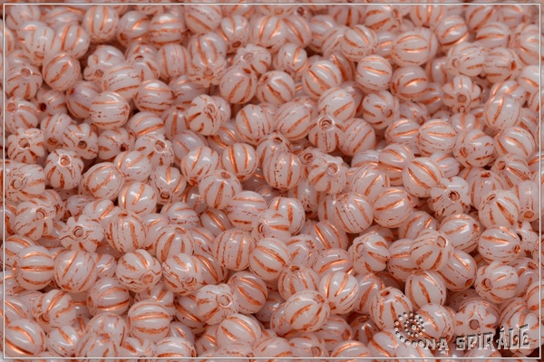 Meloun - melon bead 4 mm, Chalk Copper Wash, 50 ks