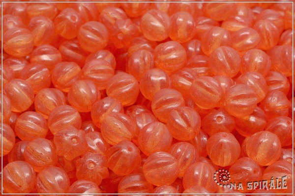 Meloun - melon bead 6 mm, Crystal, Milky Opal Orange, 30 ks