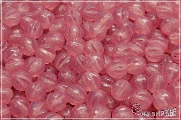 Meloun - melon bead 6 mm, Crystal, Milky Opal Rose, 30 ks