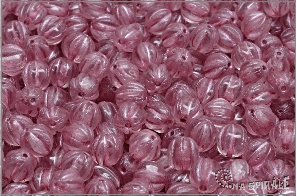Meloun - melon bead 6 mm, Crystal, Pink Wash, 30 ks