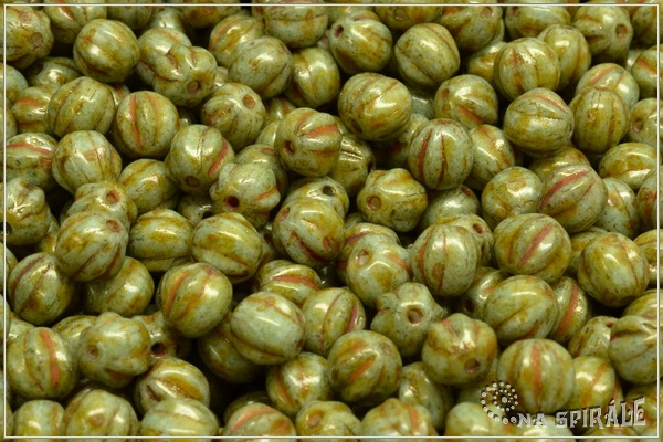 Meloun - melon bead 6 mm, Chalk Herbs&Spices Cardamom, 30 ks