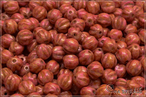 Meloun - melon bead 6 mm, Chalk Herbs&Spices Chilli, 30 ks