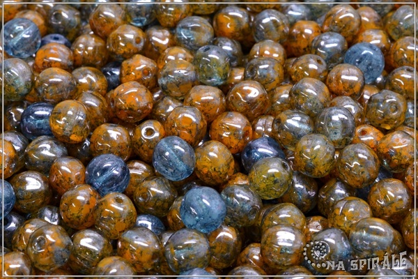 Meloun - melon bead 6 mm, Orange+Crystal, Blue Teracota, 30 ks