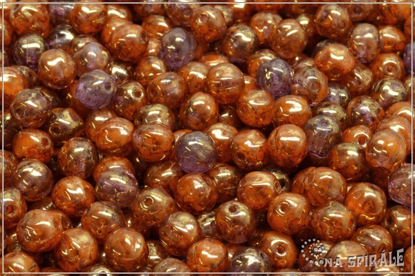 Meloun - melon bead 6 mm, Orange+Crystal, Senegal Purple, 30 ks