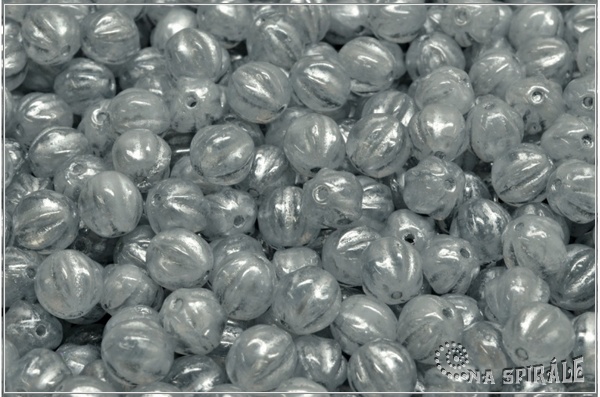 Meloun - melon bead 6 mm, Crystal, Silver Wash, 30 ks