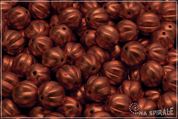 Meloun - melon bead 8 mm, Silky Metallic Rust, 12 ks