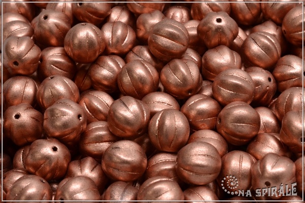 Meloun - melon bead 8 mm, Silky Metallic Copper, 12 ks