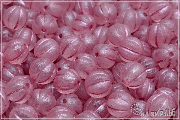 Meloun - melon bead 8 mm, crystal etched pink wash, 12 ks