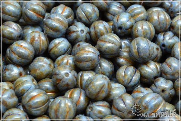 Meloun - melon bead 8 mm, Chalk Herbs&Spices Sage, 12 ks