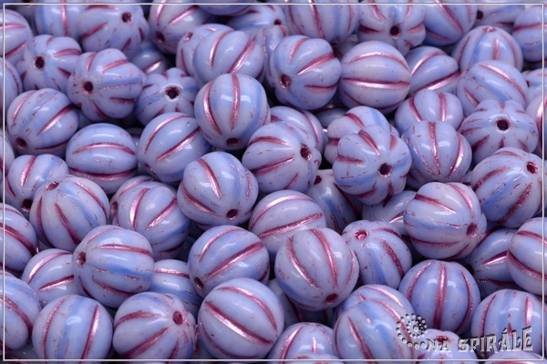 Meloun - melon bead 8 mm, Light blue+Chalk, Pink Wash, 12 ks