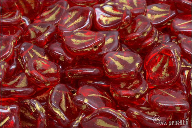 Peony Petal 12x15 mm - Transparent Red, Gold Wash, 10 ks