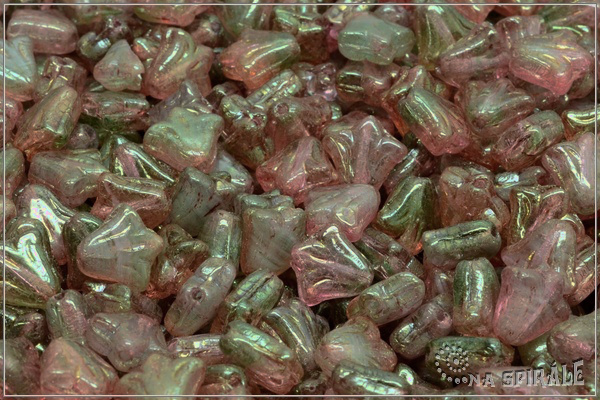 Lily - Lilie, 9x9 mm, Crystal-Mint Bicolor Red Luster, 12  ks