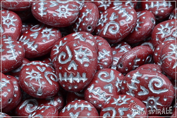 Lebka - Funny Skull bead 16x13 mm, erven tmav stbrn ztr, 2 ks