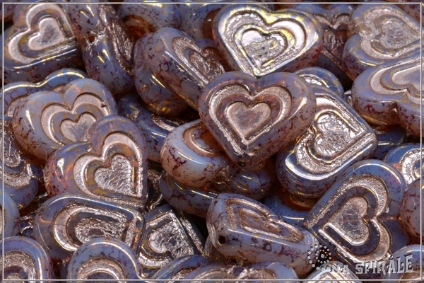 Vintage Heart in Heart 14x16 mm, Pink Opal Violet Teracota Taupe Wash, 3 ks