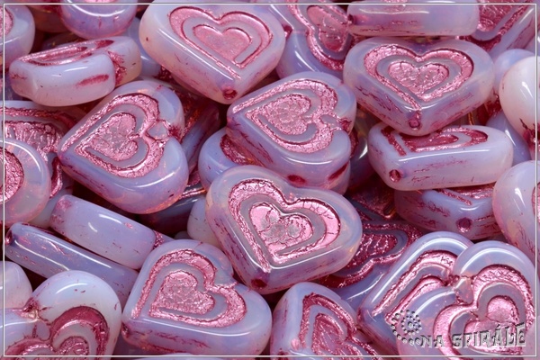 Vintage Heart in Heart 14x16 mm, Pink Opal Pink Wash, 3 ks