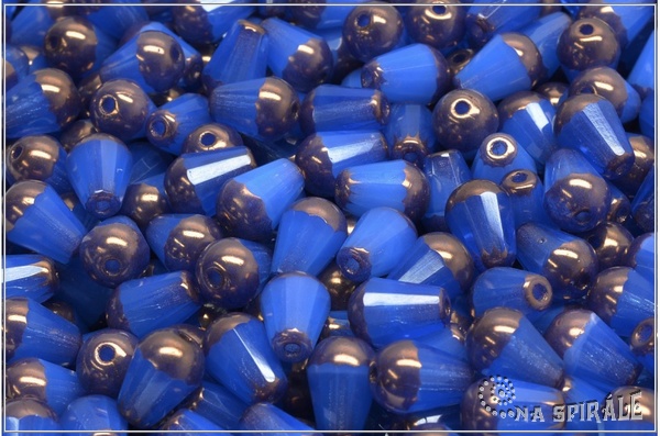 Firepolished Drop - kapka brouen 8x6 mm, Blue Opal Bronze, 12 ks
