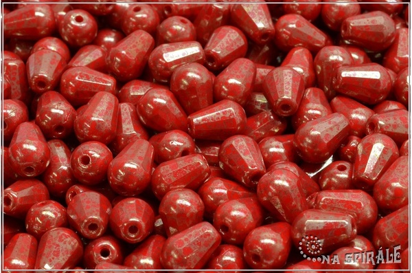 Firepolished Drop - kapka brouen 8x6 mm, Opaque Red Red Teracota, 12 ks