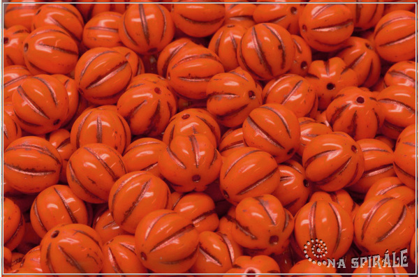 Meloun - melon bead 8 mm, opaque dark orange copper wash, 12 ks