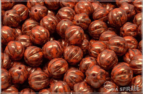 Meloun - melon bead 8 mm, opaque dark orange violet teracota, 12 ks