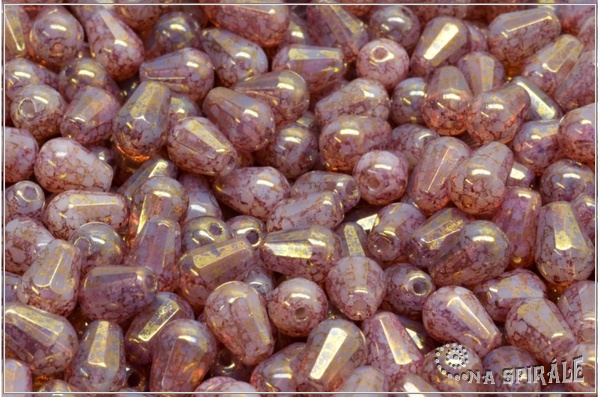 Firepolished Drop - kapka brouen 8x6 mm, Pink Opal Violet Teracota, 12 ks