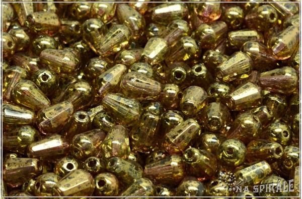 Firepolished Drop - kapka brou�en� 8x6 mm, Olivine Violet Teracota, 12 ks