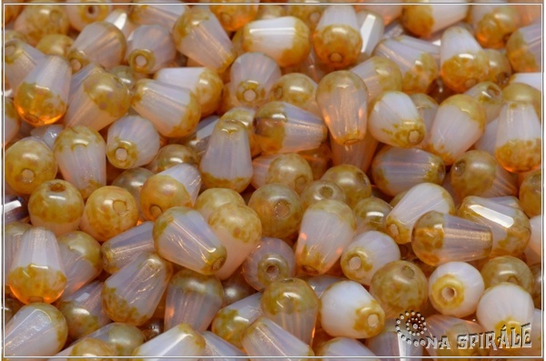 Firepolished Drop - kapka brouen 8x6 mm, Pink Opal Travertine, 12 ks