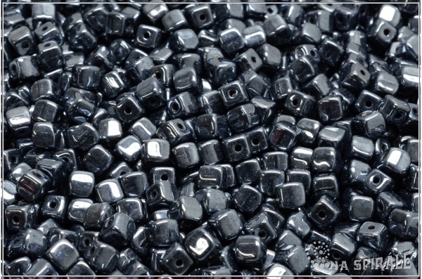 Cube beads - kostiky 4 mm, Metallic Hematite, 50 ks