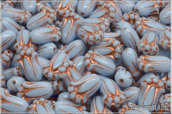 Tulipn - Tulip Bud, 12x8 mm, Opaque Light Blue Light Copper Wash, 12 ks