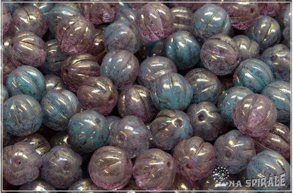 Meloun - melon bead 8 mm, mint+crystal, violet teracota, 12 ks