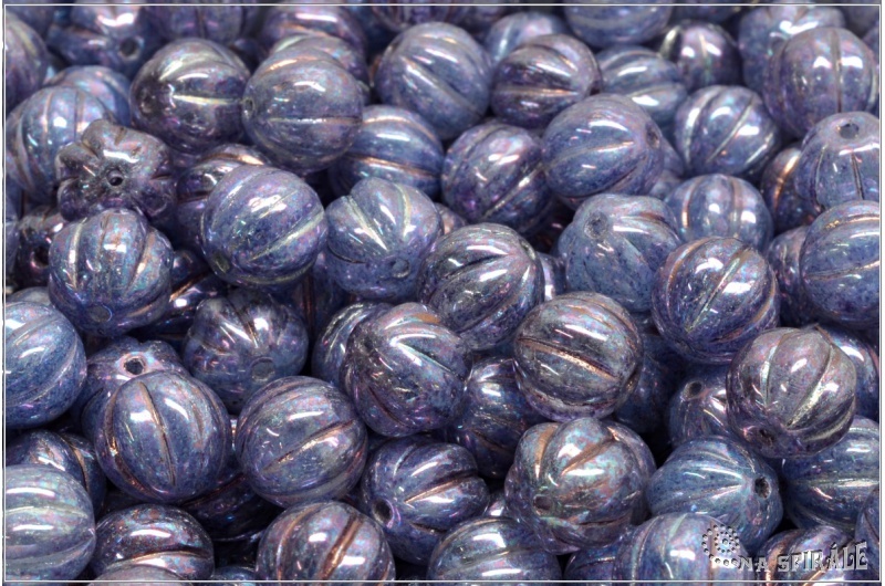 Meloun - melon bead 8 mm, light blue+crystal Nebula, 12 ks