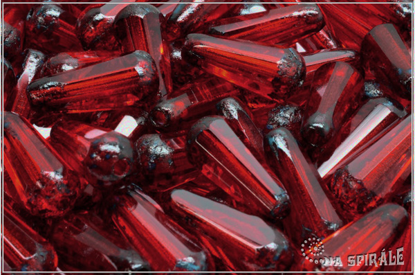 Firepolished Drop - kapka brou�en� 20x9 mm, Transparent Red Travertine, 1 ks