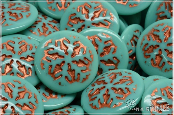 Kaboon vloka 21 mm - Opaque Green Turquoise Copper Wash, 1 ks