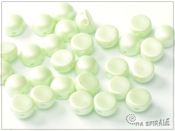Cabochon 2-hole, Pearl Pastel Green, 6 mm, 6 ks