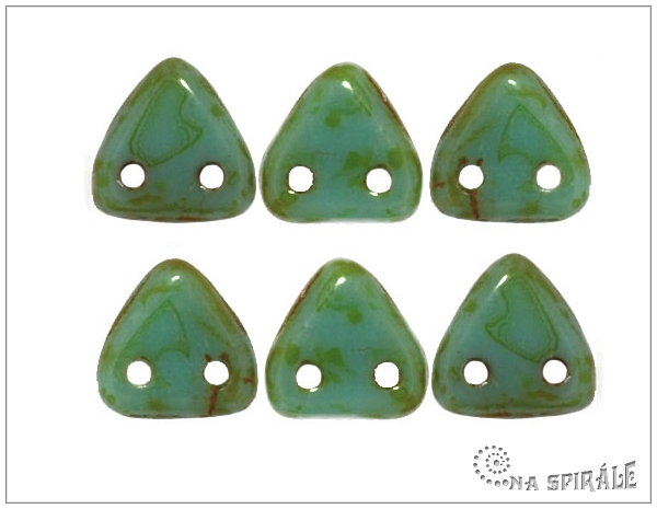 Trojhelnk dvoudrkov 6 mm, Opaque Turquoise Picasso, 30 ks