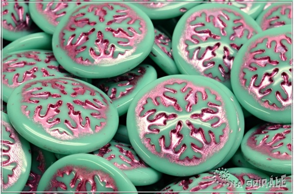 Kaboon vloka 21 mm - Opaque Green Turquoise Pink Wash, 1 ks