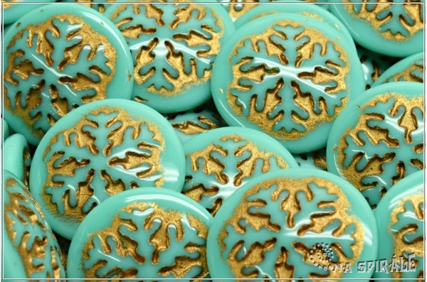 Kaboon vloka 21 mm - Opaque Green Turquoise Gold Wash, 1 ks
