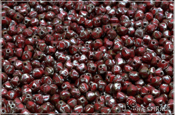 Lucerny 4x4 mm, Opaque Red Picasso, 100 ks