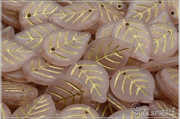 List jablo 18x13 mm - Rosaline Matted Gold Wash, 6 ks