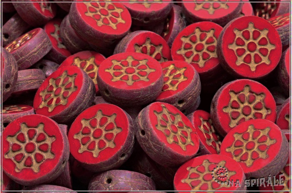 Penzek kormidlo/Wheel Coin 12 mm, Opaque Red Mat Nebula Gold Wash, 1 ks