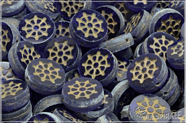 Penzek kormidlo/Wheel Coin 12 mm, Transparent Cobalt Blue Mat Gold Wash, 1 ks
