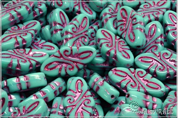 Arabeska-Arabesque, 19x9 mm, Opaque Green Turquoise Pink Wash, 4 ks
