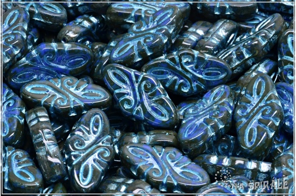 Arabeska-Arabesque, 19x9 mm, Opaque Dark Blue Light Blue Wash, 4 ks