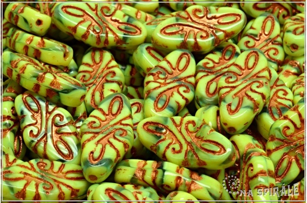 Arabeska-Arabesque, 19x9 mm, Lime Green Bicolor Copper Wash, 4 ks