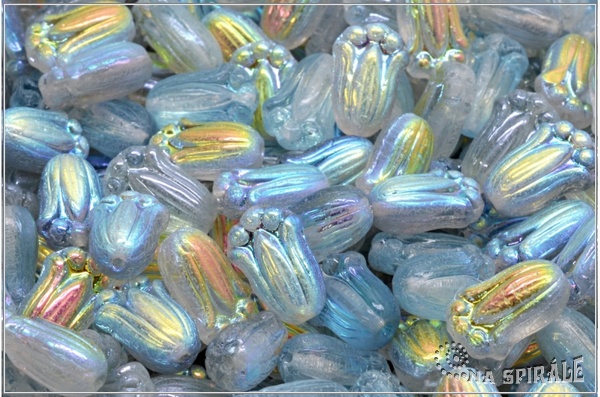 Tulipn - Tulip Bud, 12x8 mm, Crystal Blue Rainbow, 12 ks