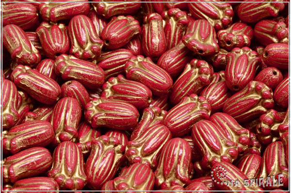 Tulipn - Tulip Bud, 12x8 mm, Opaque Red Gold Wash, 12 ks