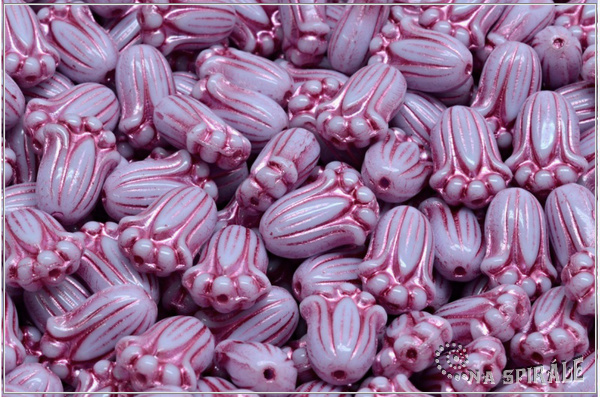 Tulipn - Tulip Bud, 12x8 mm, Opaque Lavender Pink Wash, 12 ks