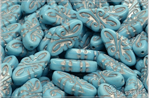 Arabeska-Arabesque, 19x9 mm, Opaque Blue Turquoise Silver Wash, 4 ks