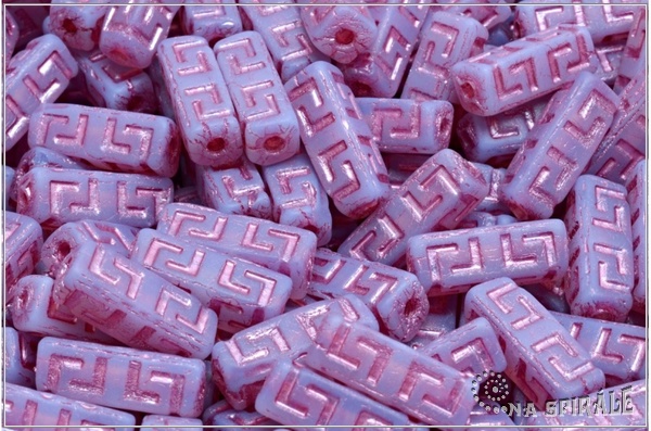 Celtic Block LH 15x5 mm, Light Blue Opal Matted Pink Wash, 6 ks